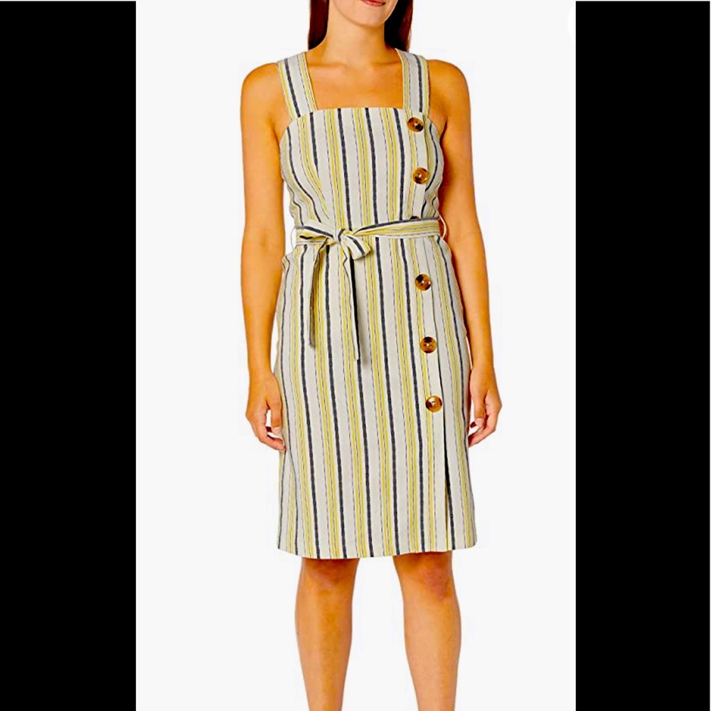 Tommy Hilfiger Women's SZ 10 Striped Yellow Mini Dress Sleeveless Straps  Zipper